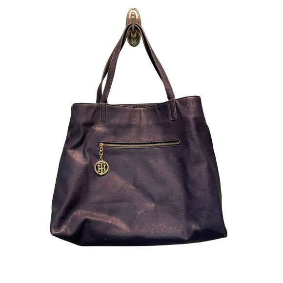 Tommy Hilfiger Navy Blue Synthetic Leather Tote Bag With Multiple Pockets & Gold - Picture 1 of 6